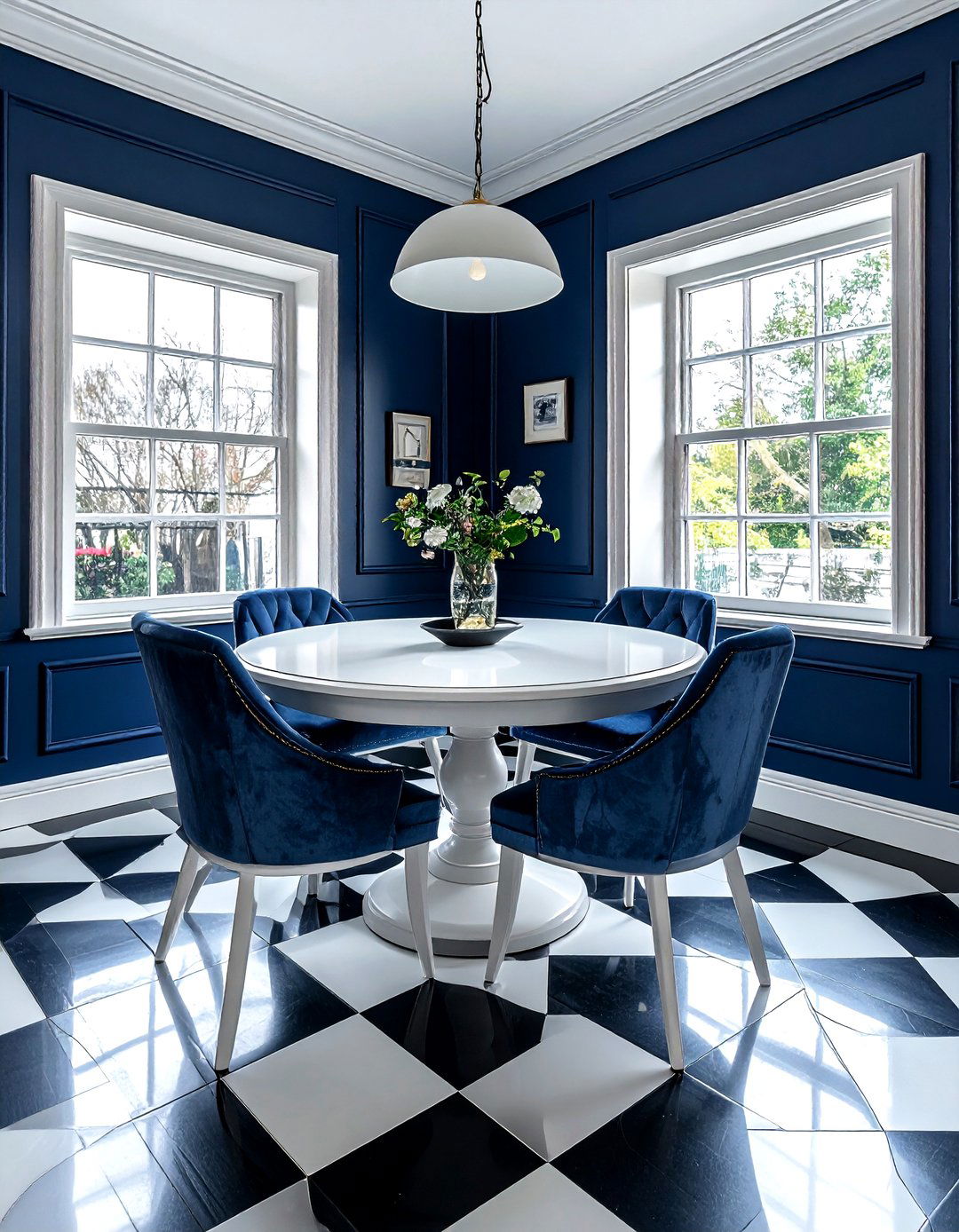 Navy Blue Dining Room Checkerboard Floor - 30 dark navy dining room ideas