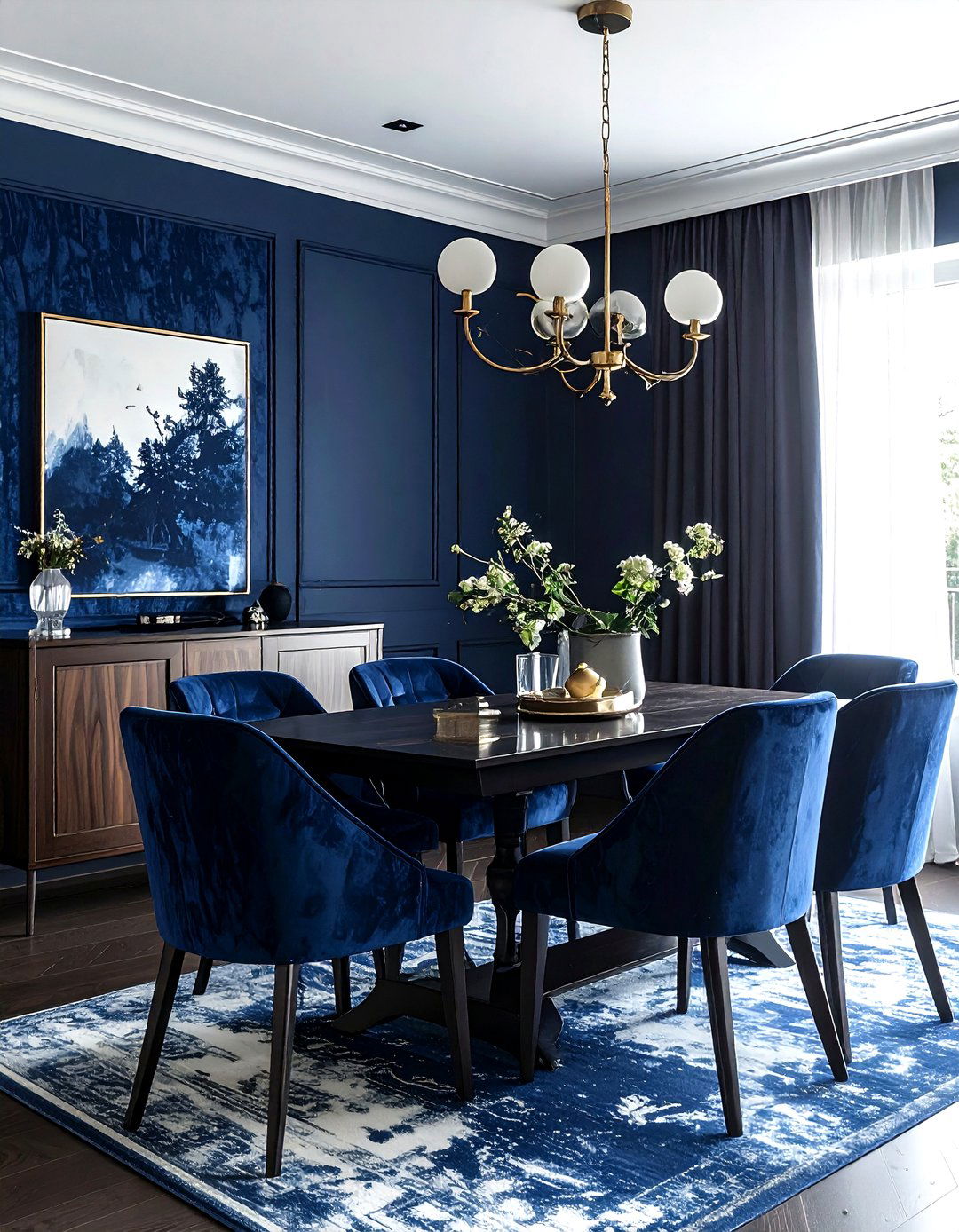 Navy Blue Dining Room Textured Walls - 30 dark navy dining room ideas