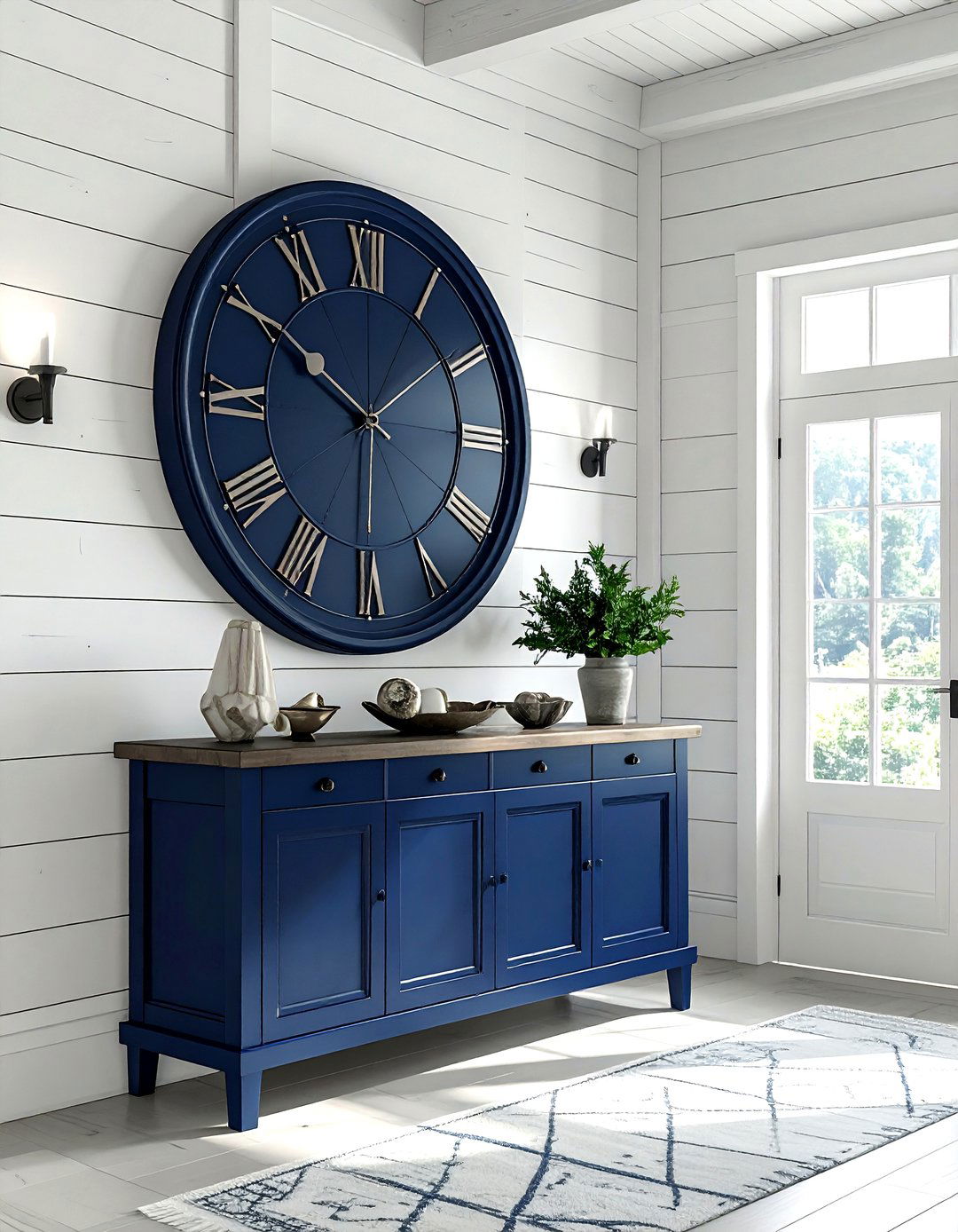 Navy Blue Farmhouse Clock - 30 farmhouse navy living room ideas