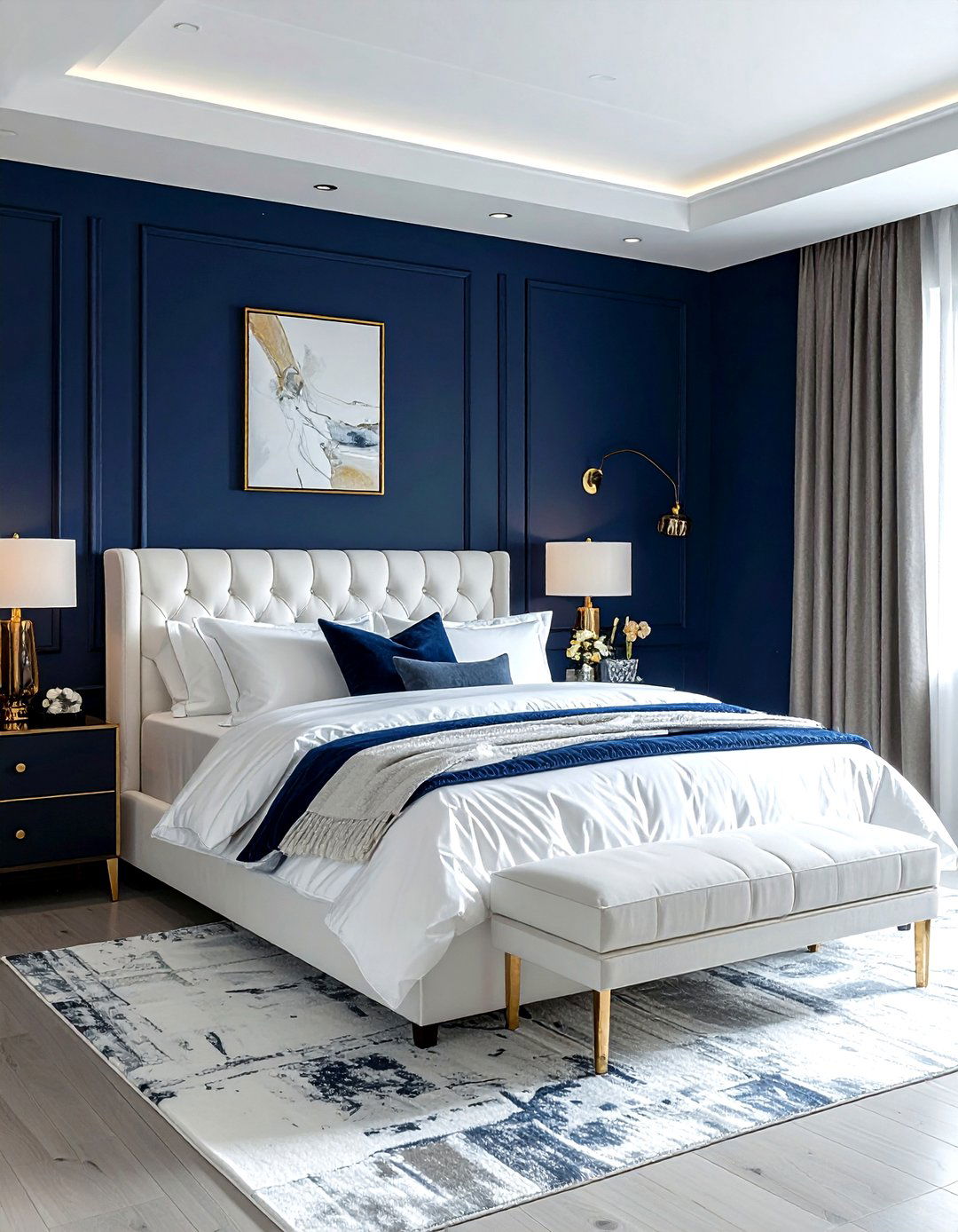 Navy Blue Feature Wall Bedroom - 30 new build bedroom ideas