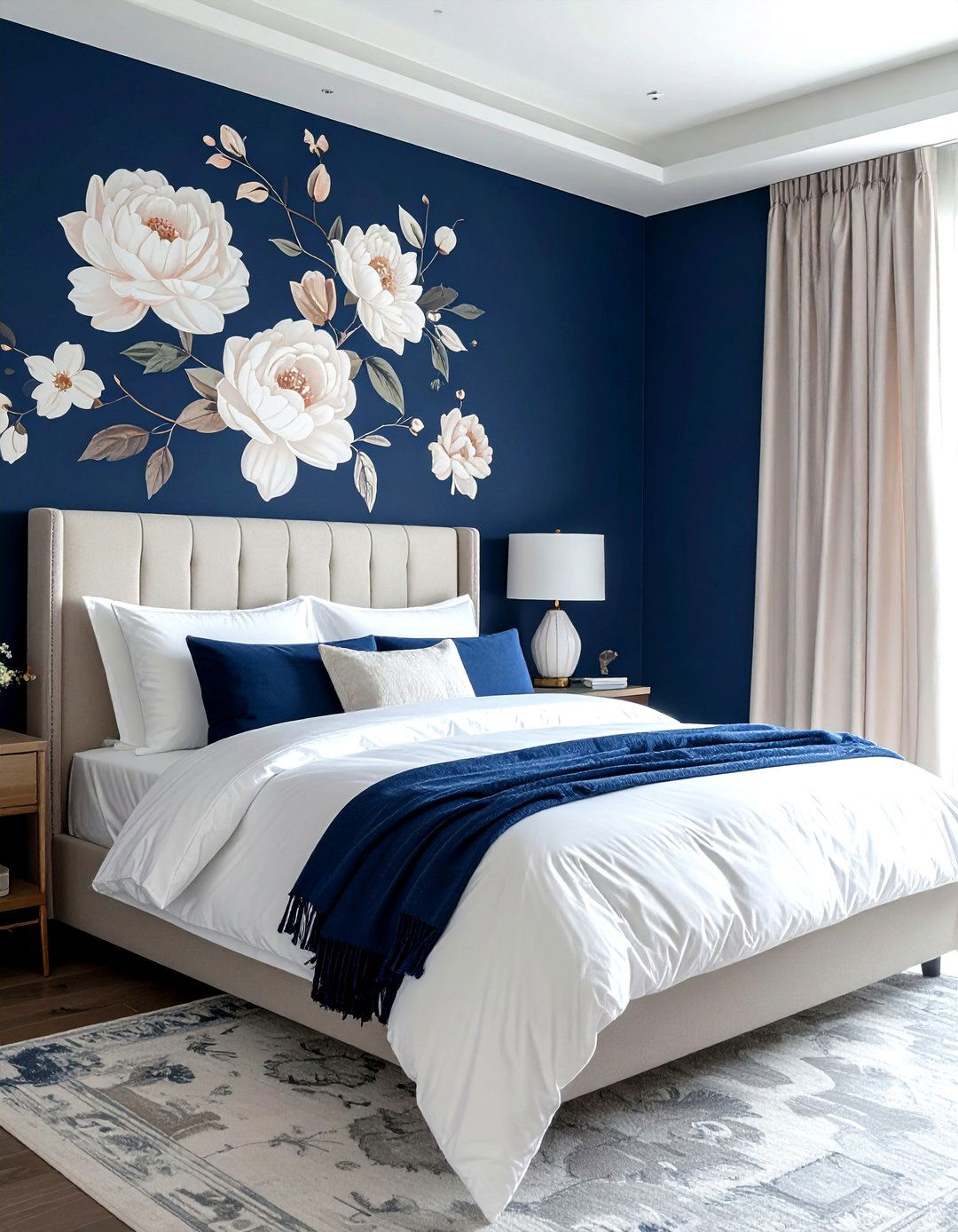 Navy Blue Floral Wallpaper - 30 navy bedroom decor ideas