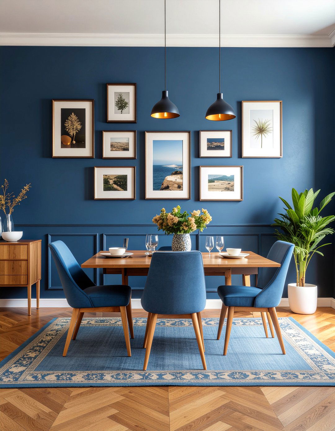 Navy Blue Gallery Wall - 30 navy dining room ideas