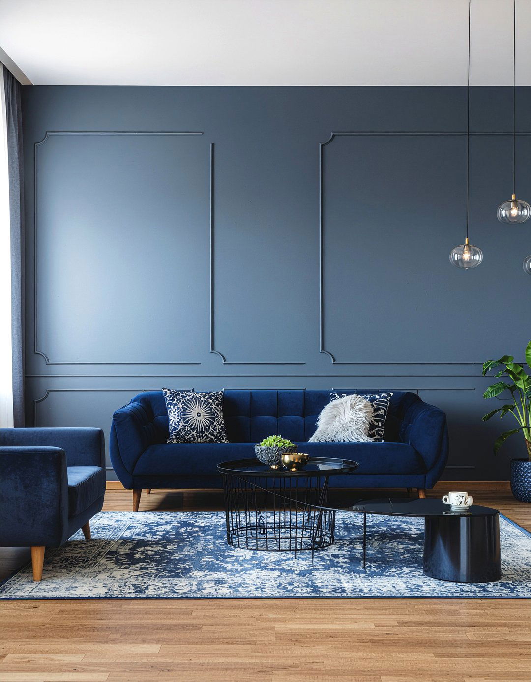 Navy Blue Geometric Accent Wall - 30 living room geometric wall designs