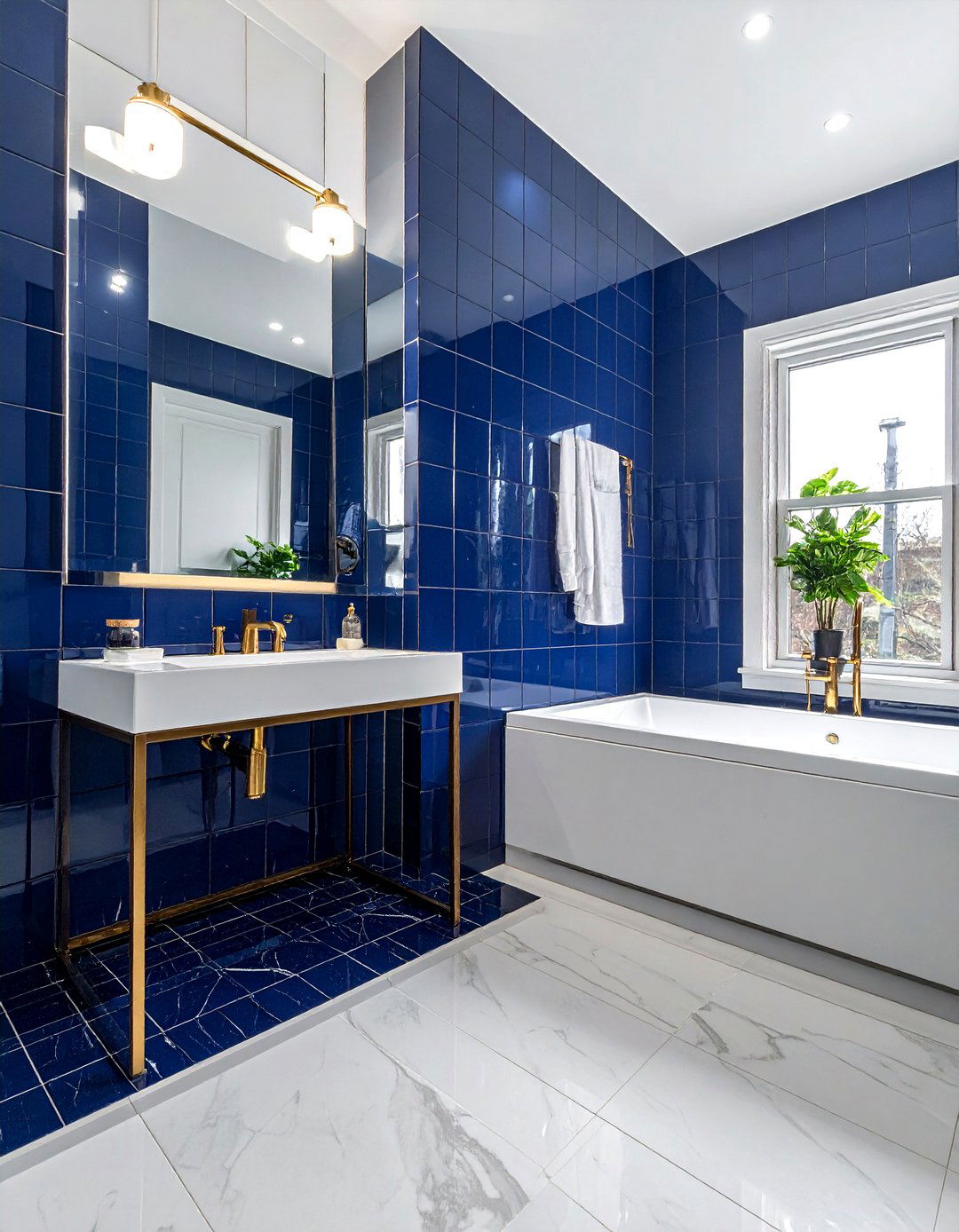 Navy Blue Glass Tile Bathroom - 30 glass tile bathroom ideas