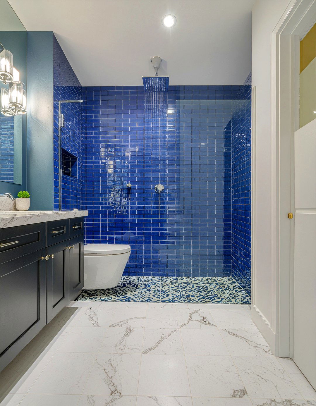 Navy Blue Glass Tile Shower - 30 navy bathroom ideas