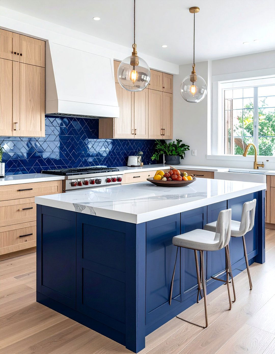 Navy Blue Glossy Tile - 30 stacked tile kitchen backsplash ideas