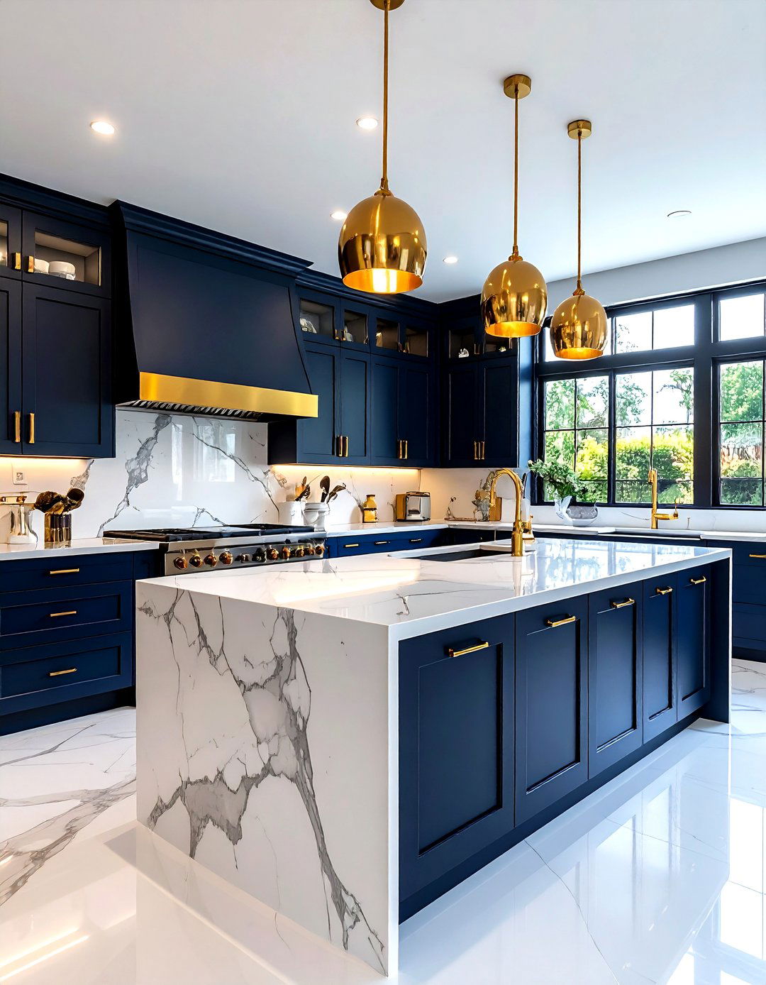 Navy Blue Gold Accented Kitchen - 30 blue kitchen decor ideas