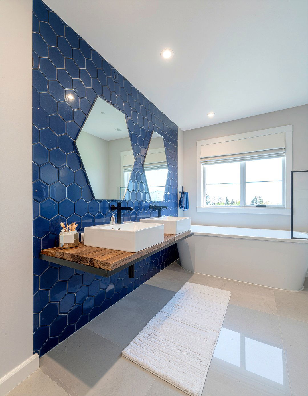 Navy Blue Hexagon Tile - 30 navy bathroom ideas