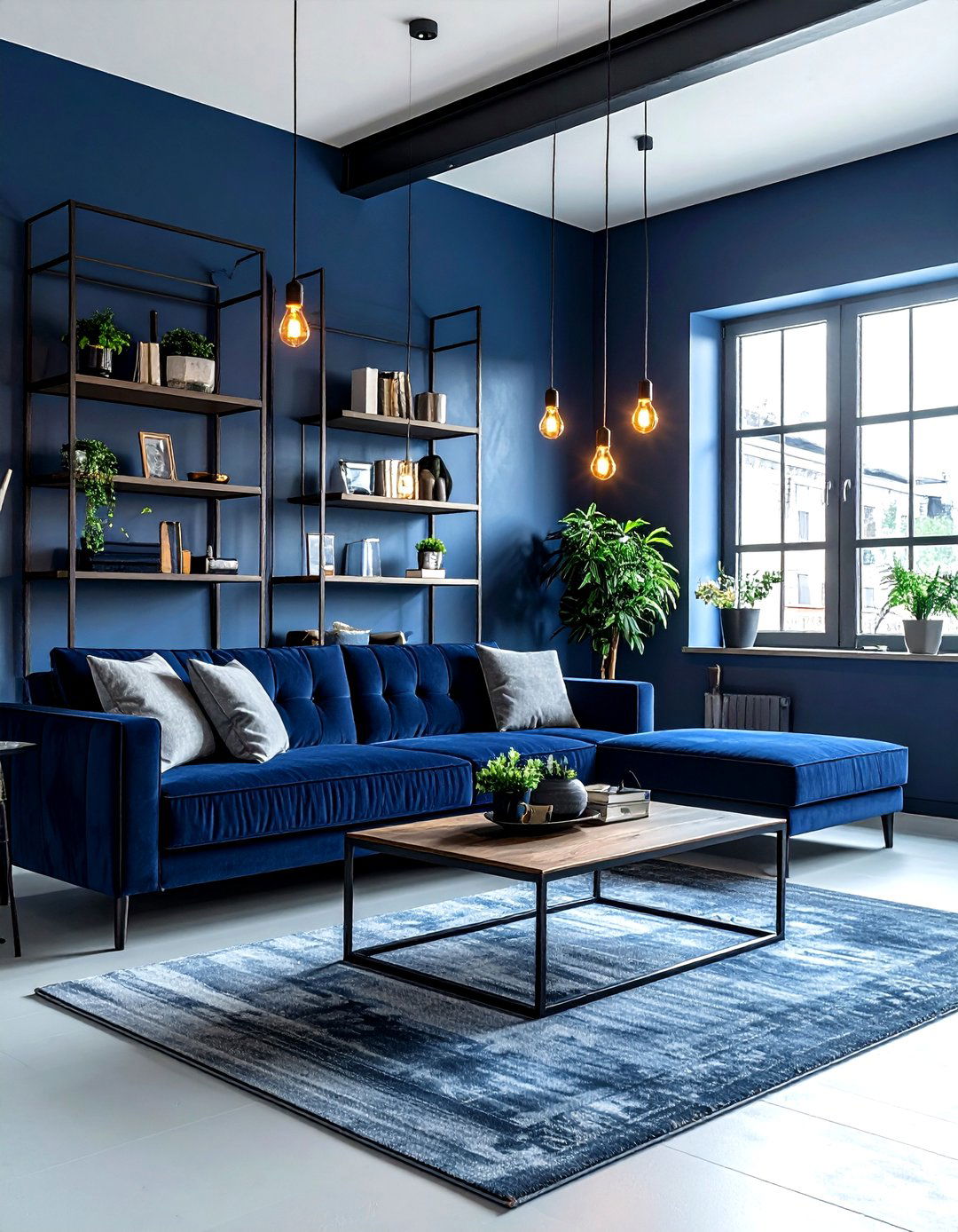 Navy Blue Industrial Apartment - 30 industrial navy living room ideas