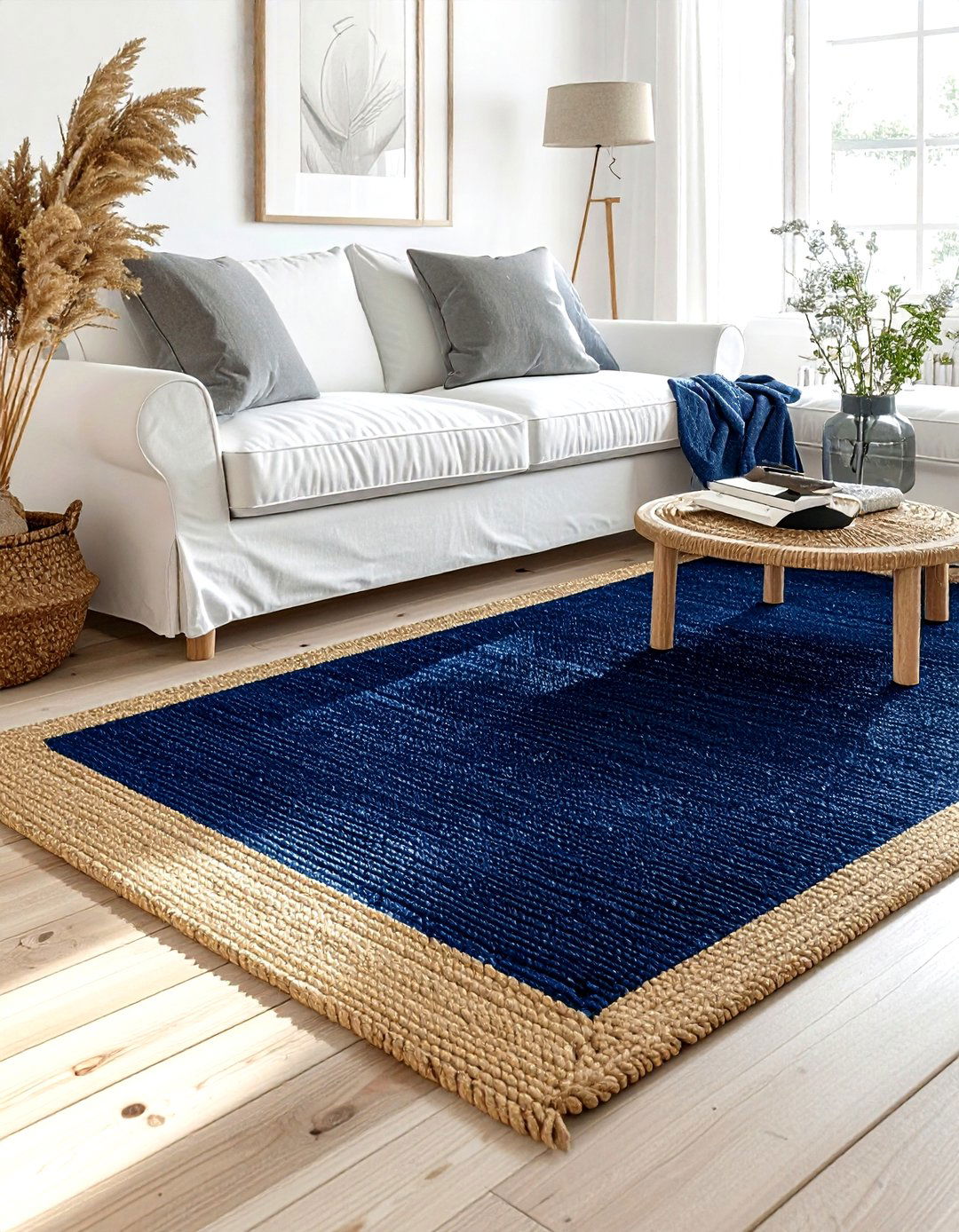 Navy Blue Jute Rug - 30 farmhouse navy living room ideas