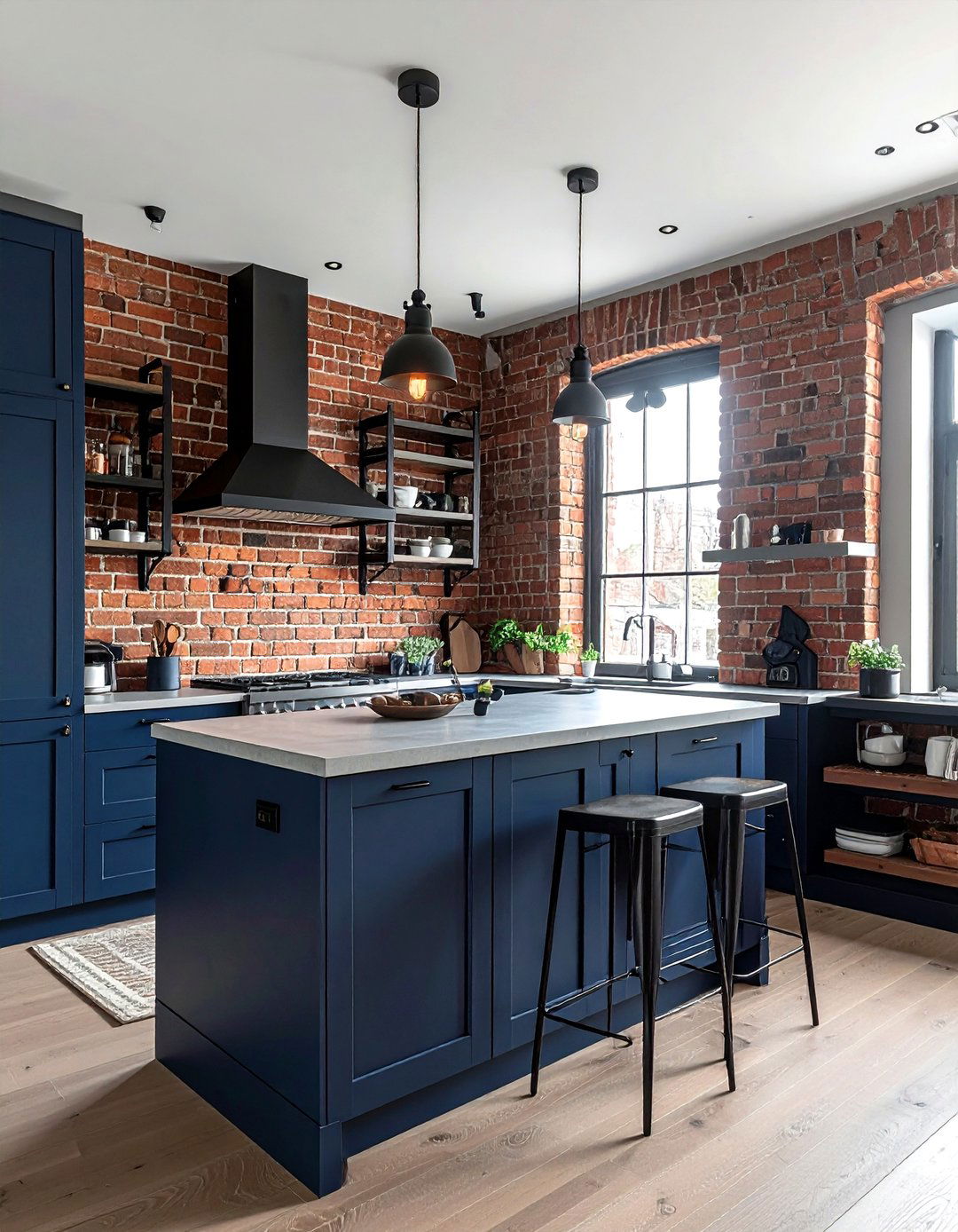 Navy Blue Kitchen Brick Backsplash - 30 navy blue kitchen ideas