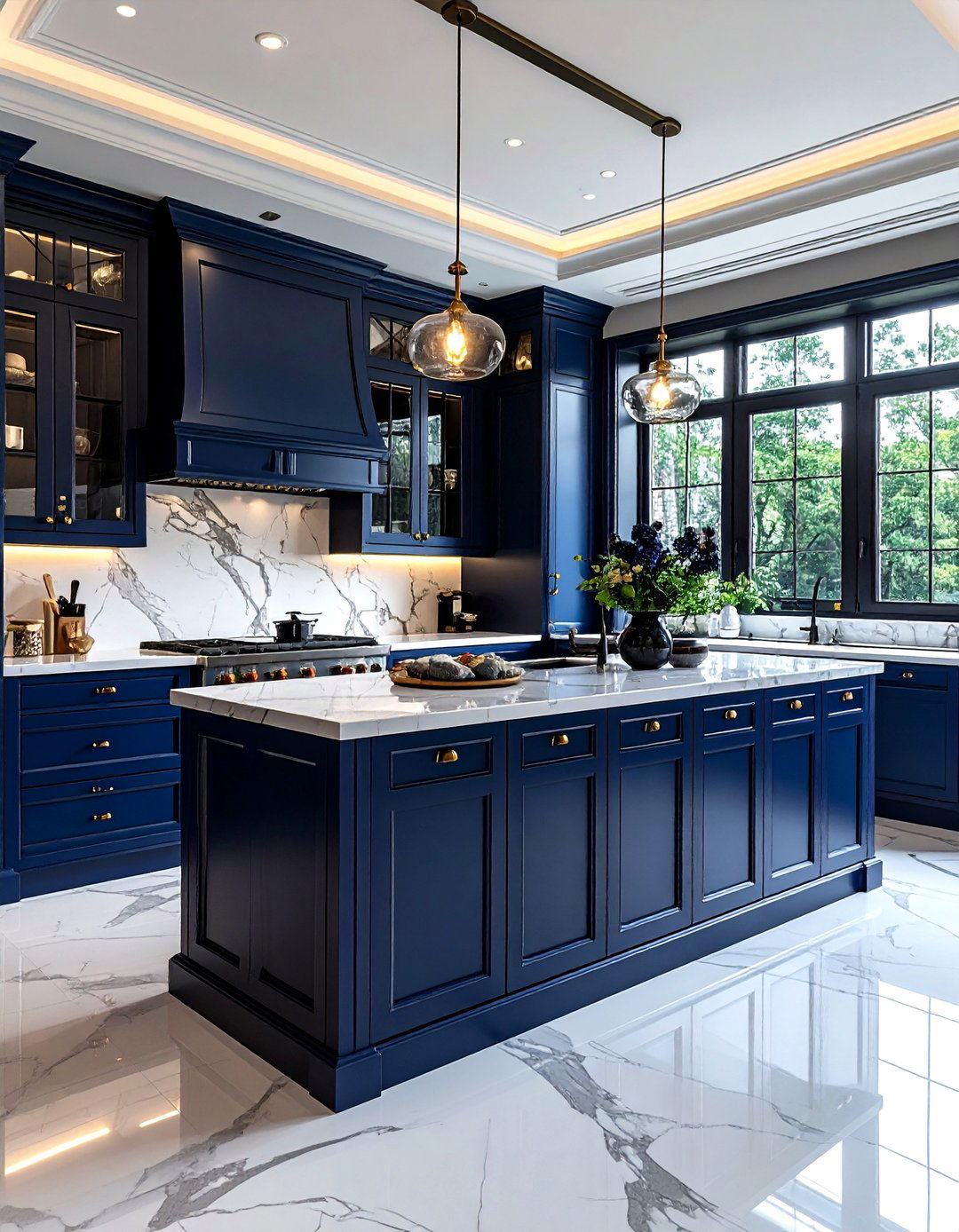 Navy Blue Kitchen Glass Front Cabinets - 30 navy blue kitchen ideas