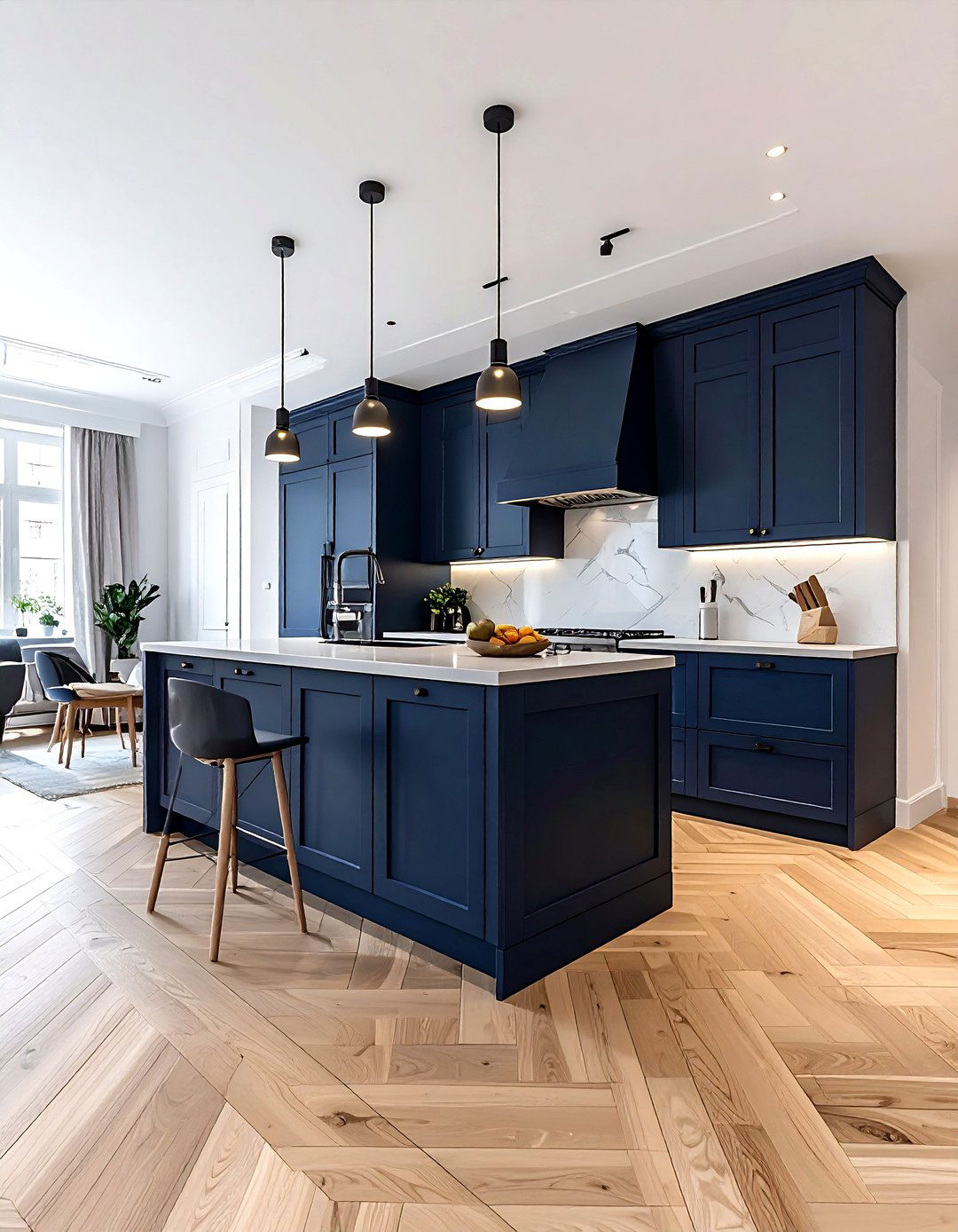 Navy Blue Kitchen Herringbone Floor - 30 navy blue kitchen ideas