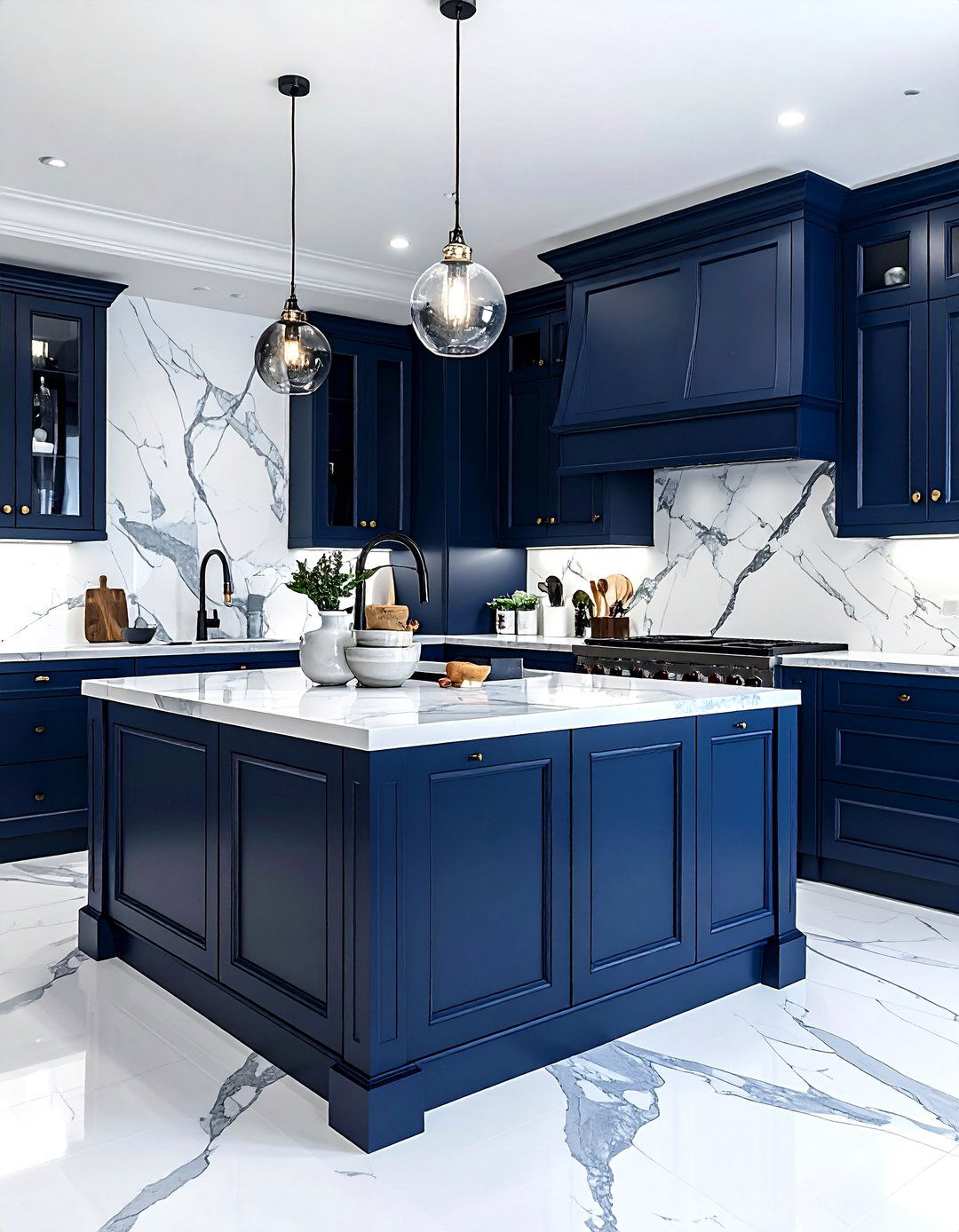 Navy Blue Kitchen Marble Countertop - 30 navy blue kitchen ideas