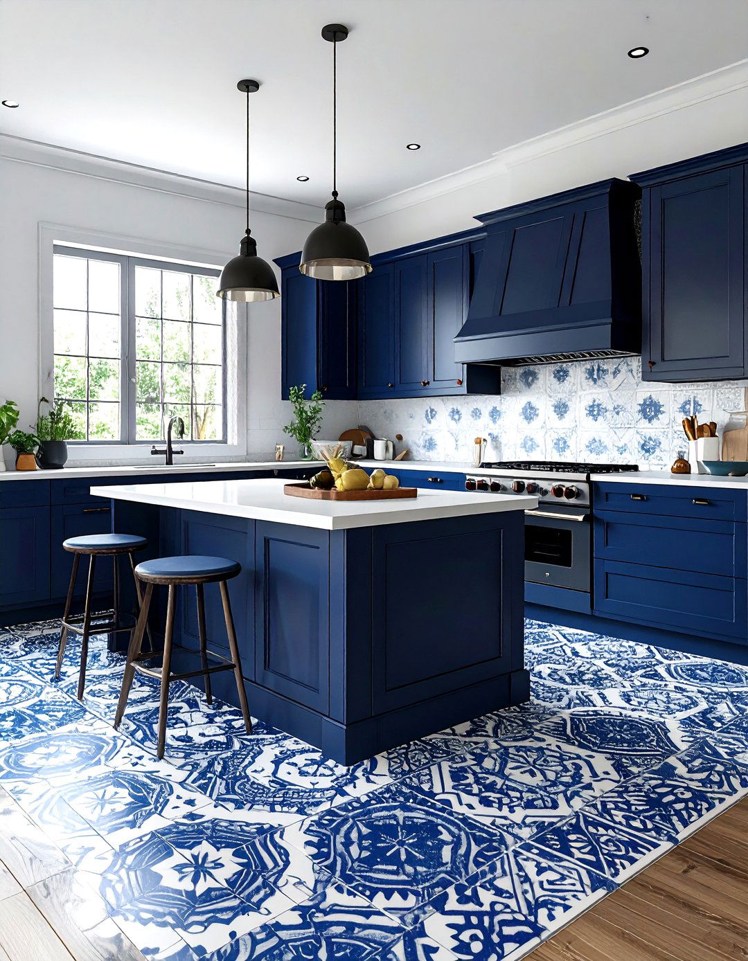 Navy Blue Kitchen Patterned Tile Floor - 30 navy blue kitchen ideas