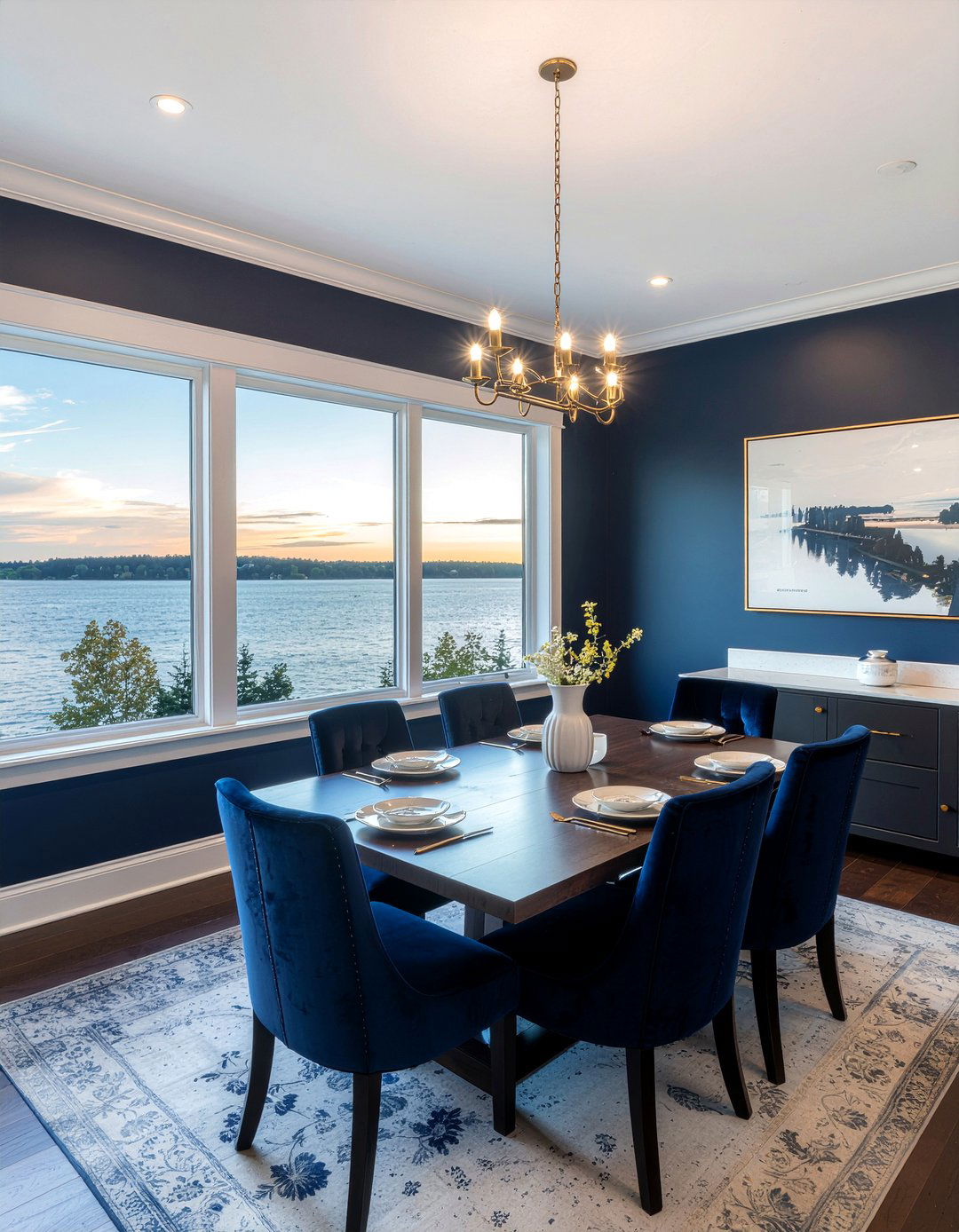 Navy Blue Lake Dining Room - 30 lakeside dining room ideas