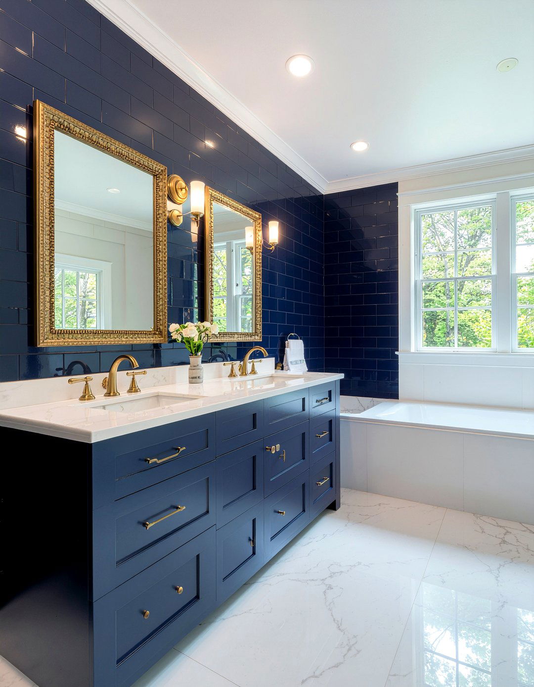Navy Blue Large Subway Tile - 30 large subway tile bathroom ideas