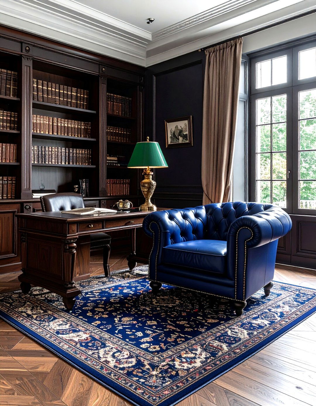 Navy Blue Leather Armchair - 30 traditional blue living room ideas