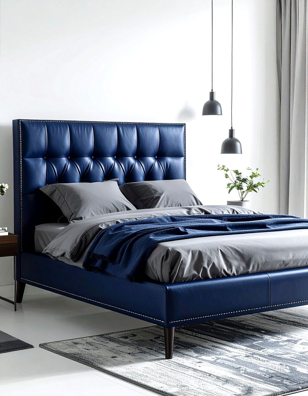 Navy Blue Leather Bed - 30 navy bedroom design ideas