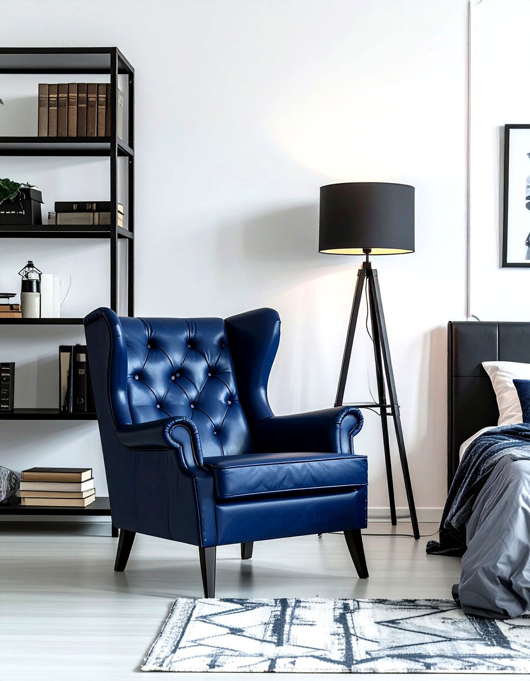 Navy Blue Leather Industrial Chair - 30 industrial navy bedroom ideas
