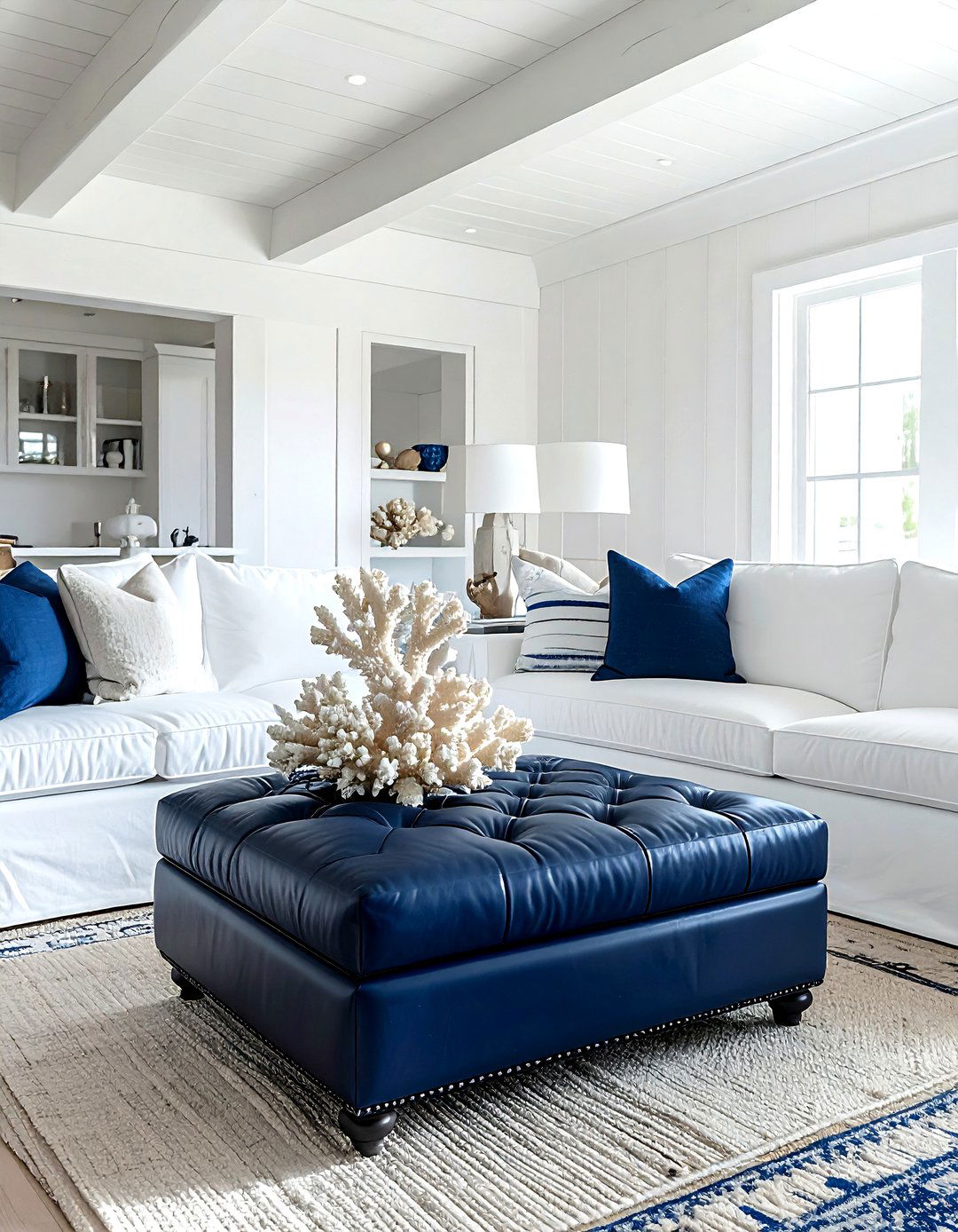 Navy Blue Leather Ottoman - 30 living room leather ottoman ideas