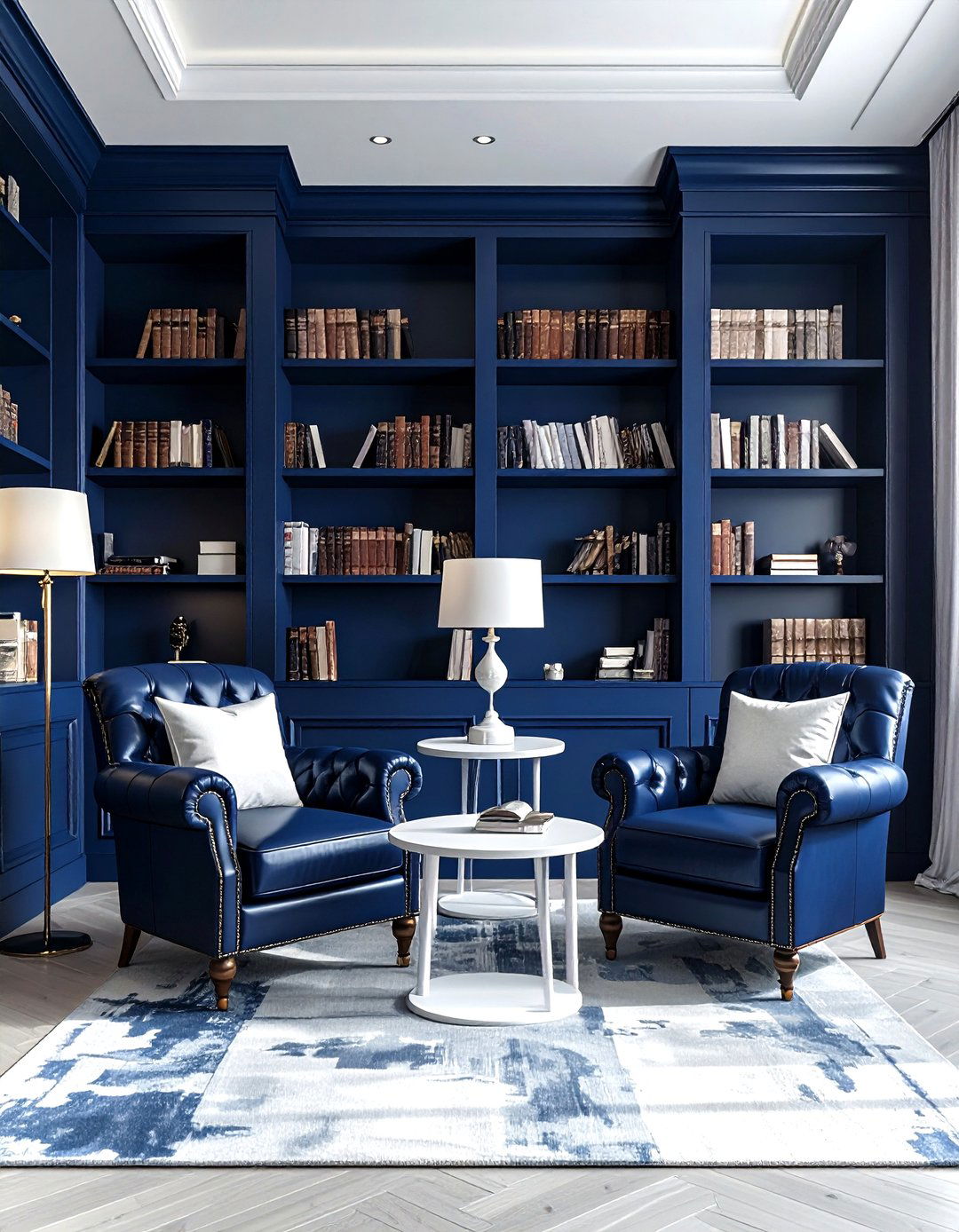 Navy Blue Library Room - 30 navy and white living room ideas