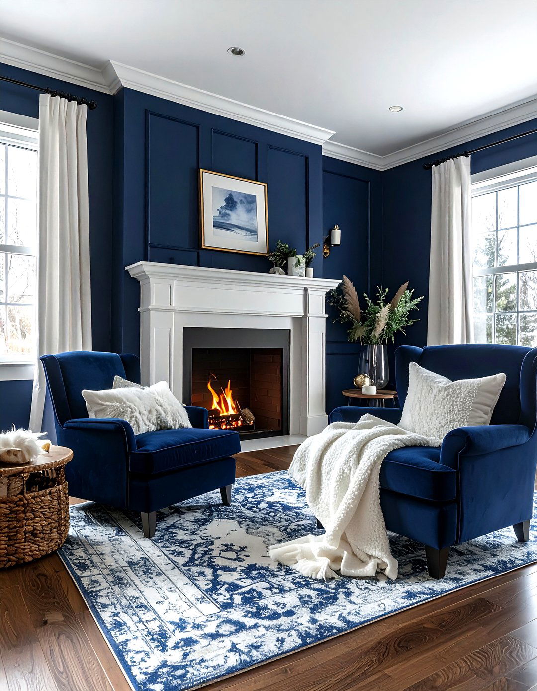 Navy Blue Living Room With Fireplace - 30 dark navy living room ideas