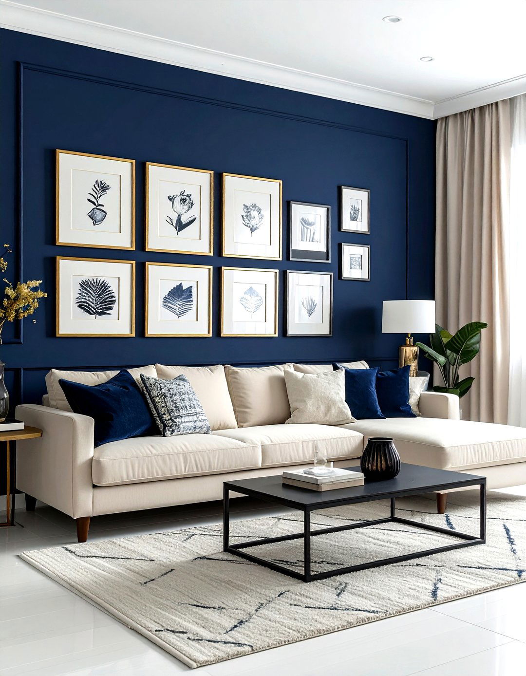 Navy Blue Living Room With Gallery Wall - 30 dark navy living room ideas