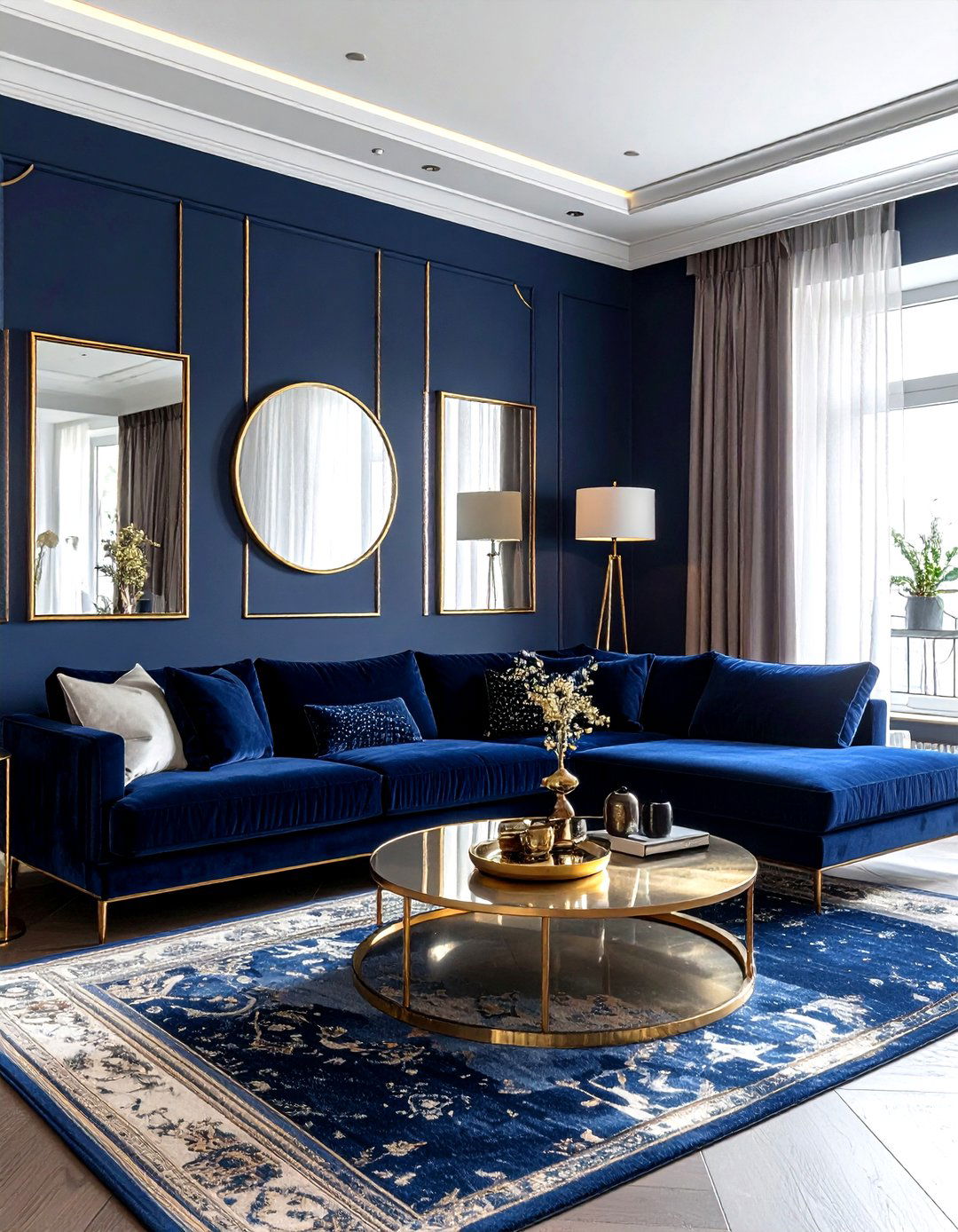 Navy Blue Living Room With Gold Accents - 30 dark navy living room ideas