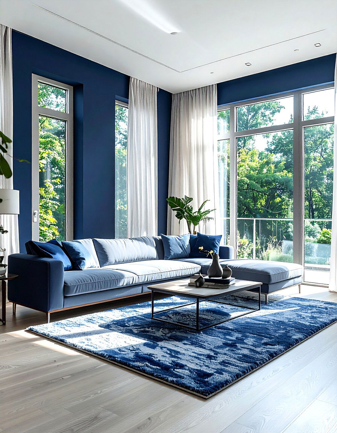 Navy Blue Living Room With Large Windows - 30 dark navy living room ideas