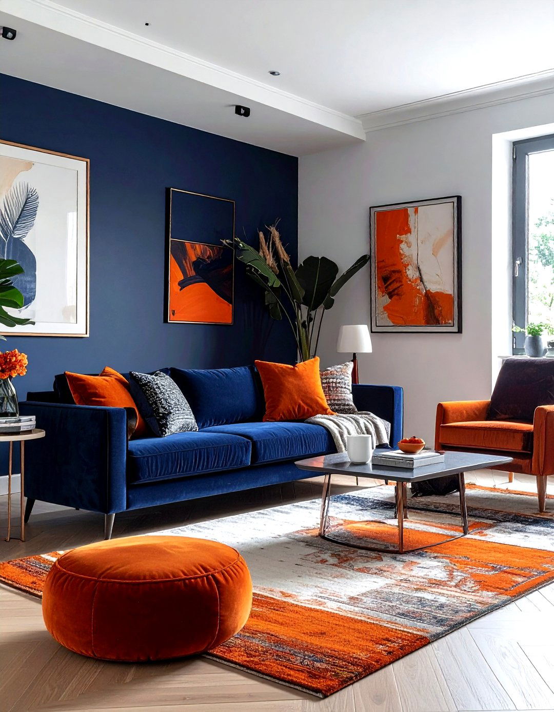 Navy Blue Living Room With Orange Accents - 30 dark navy living room ideas