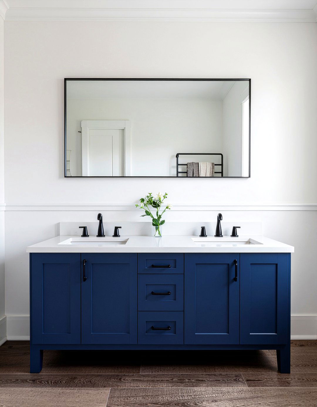 Navy Blue Matte Black Accents - 30 navy blue bathroom ideas
