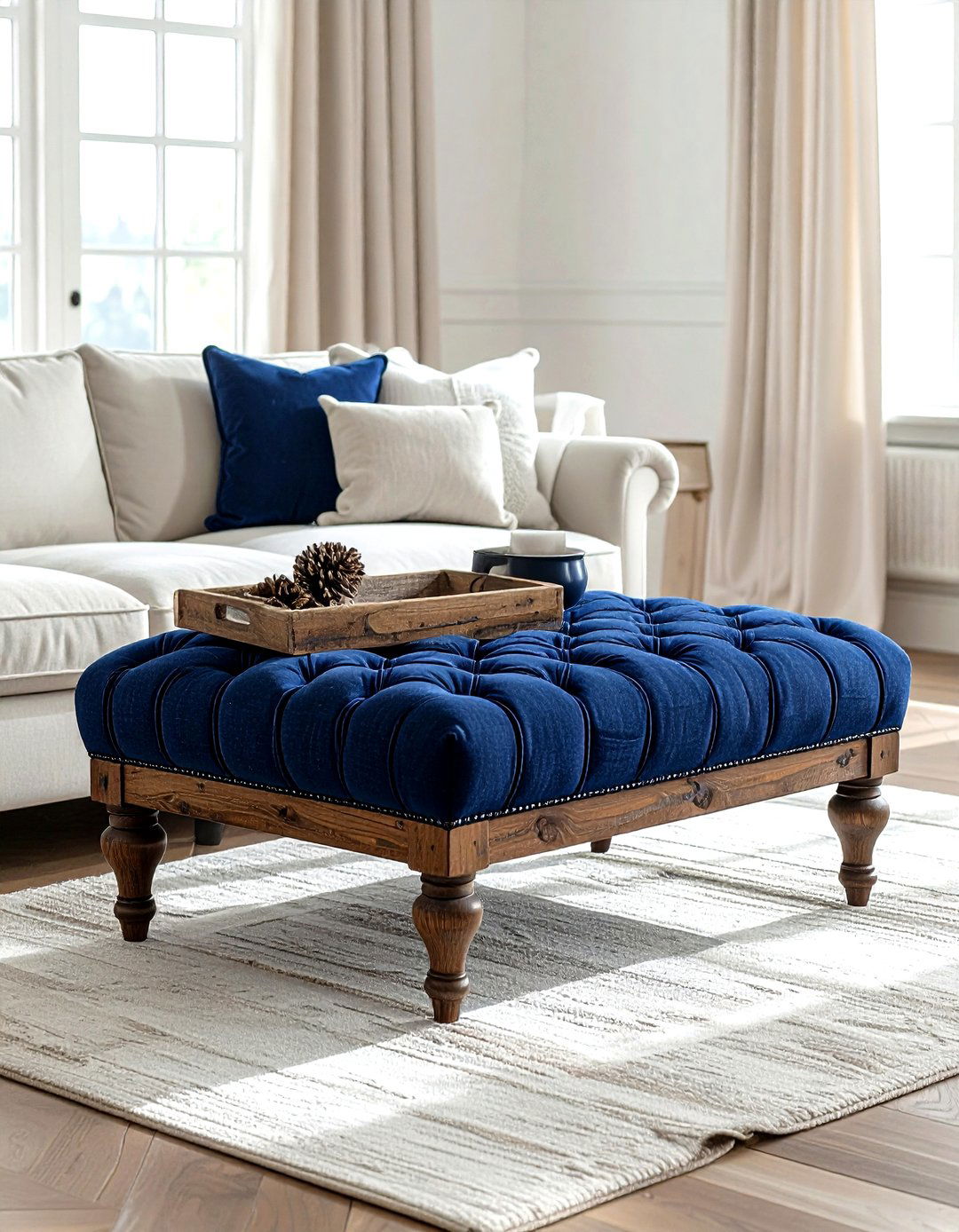 Navy Blue Ottoman Coffee Table - 30 farmhouse navy living room ideas