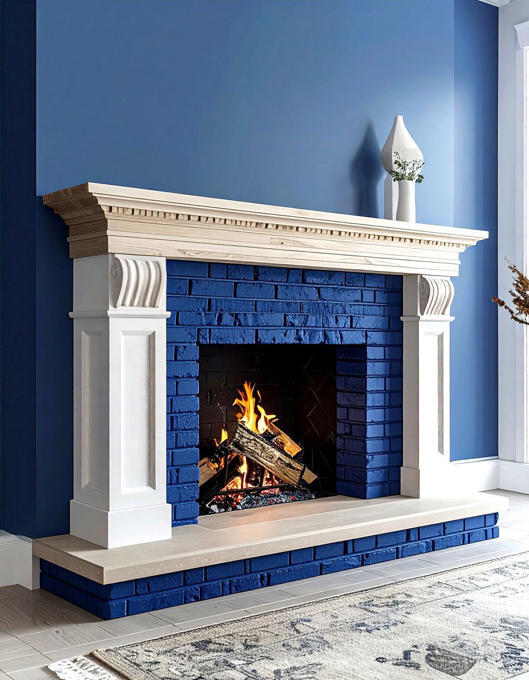 Navy Blue Painted Brick Fireplace - 30 farmhouse navy living room ideas