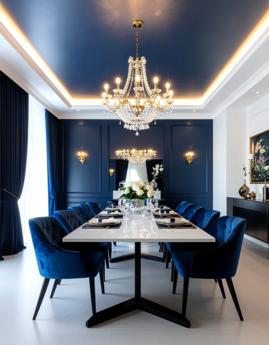 Navy Blue Painted Ceiling - 30 navy blue dining room ideas