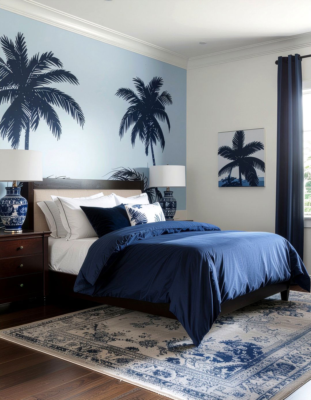 Navy Blue Palm - 30 bedroom tropical wallpapers