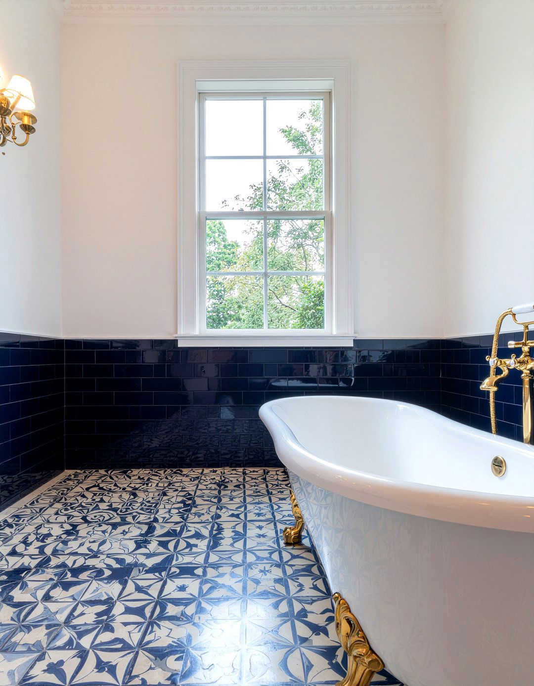 Navy Blue Patterned Floor - 30 Moroccan tile bathroom ideas
