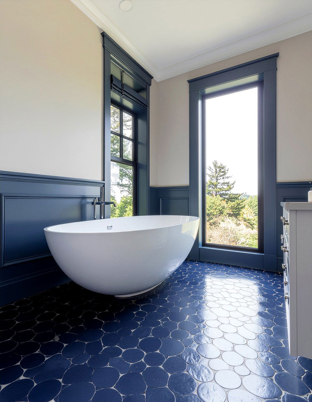 Navy Blue Penny Tile - 30 navy bathroom ideas