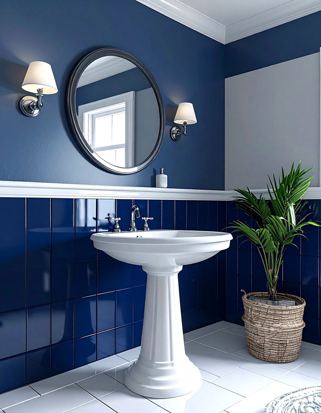 Navy Blue Picket Tile - 30 picket tile bathroom ideas