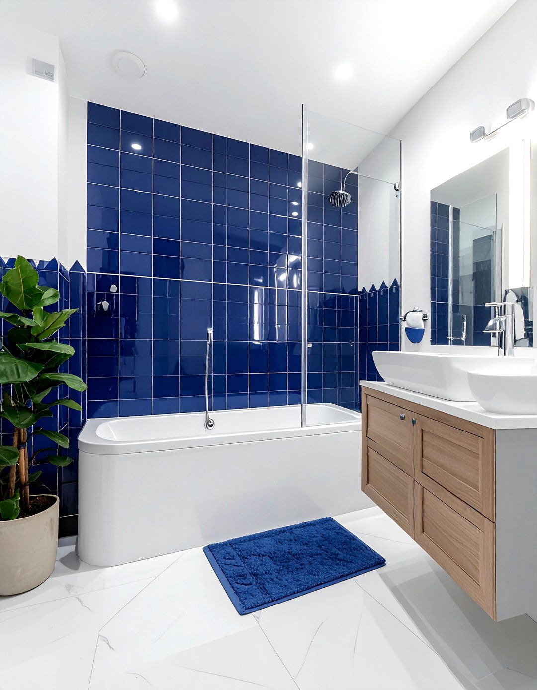 Navy Blue Picket Tile - 30 small bathroom tile ideas