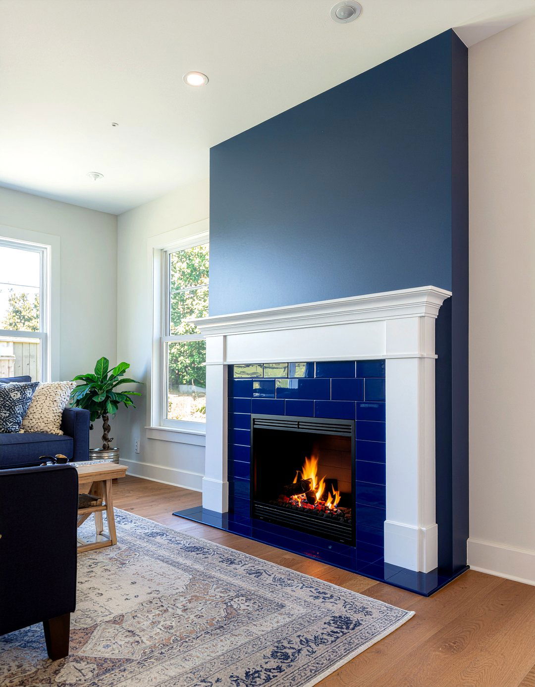 Navy Blue Picket Tile - 30 living room fireplace tile ideas