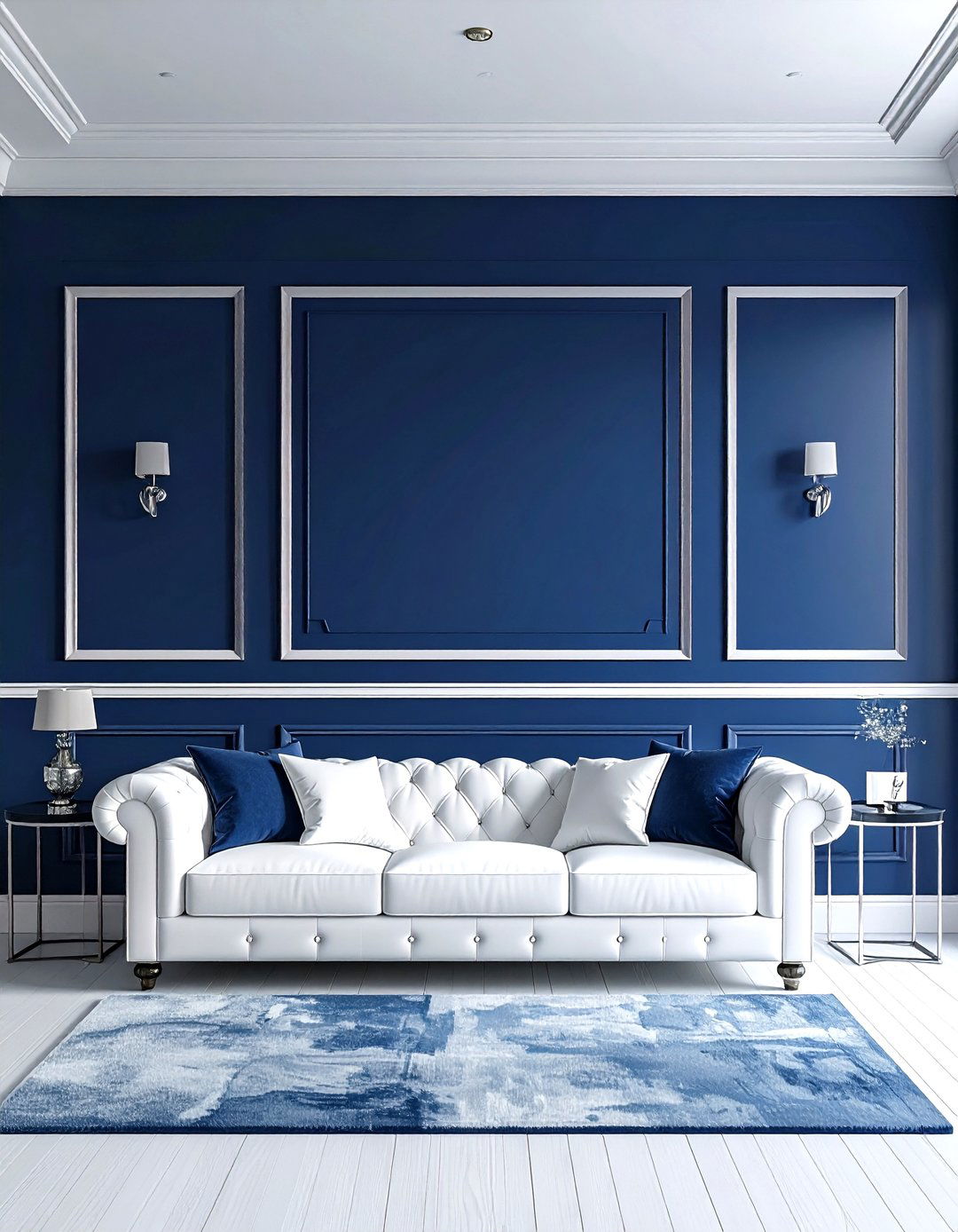 Navy Blue Recessed Wall Molding - 30 living room recessed panel ideas