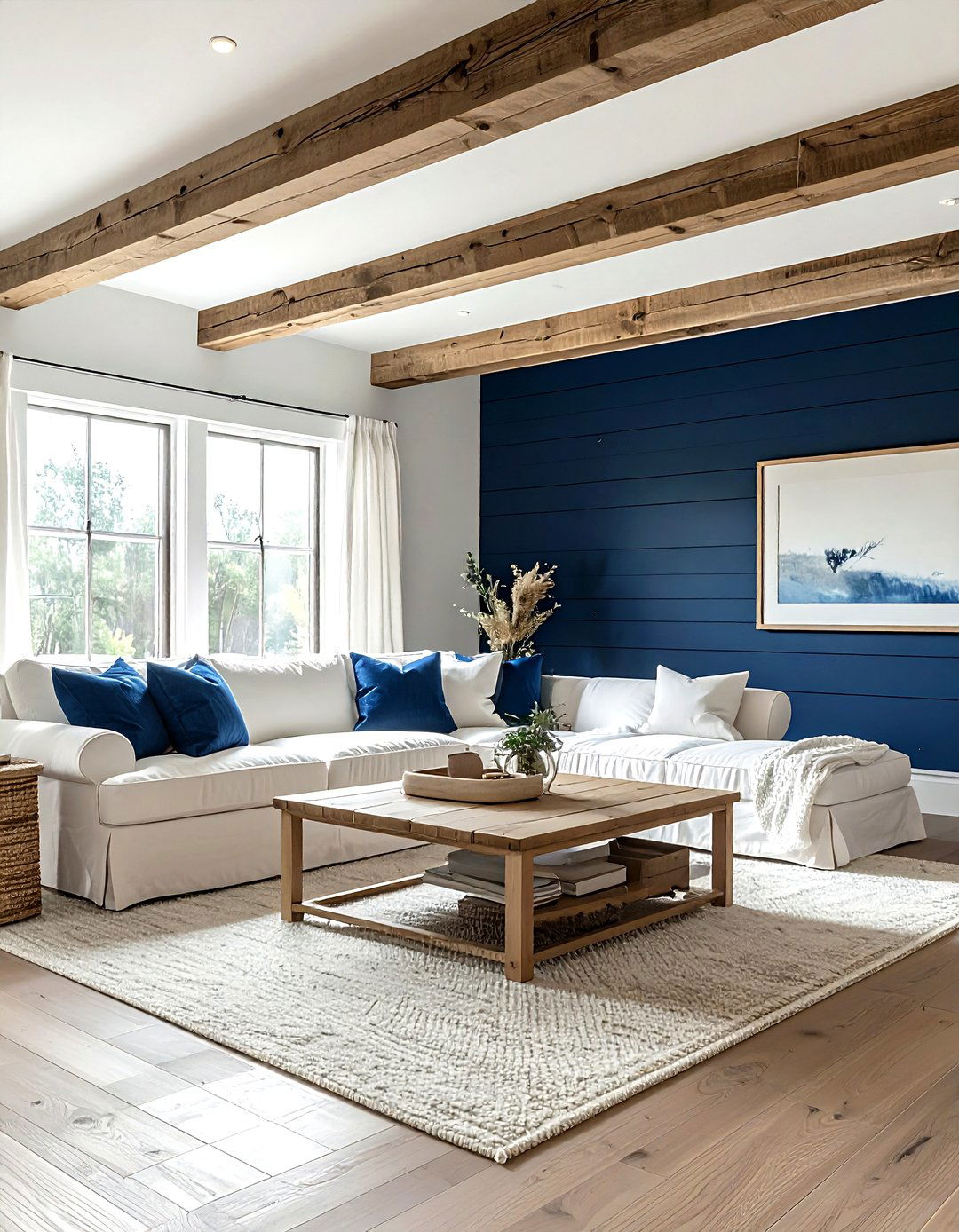 Navy Blue Shiplap Wall - 30 farmhouse navy living room ideas