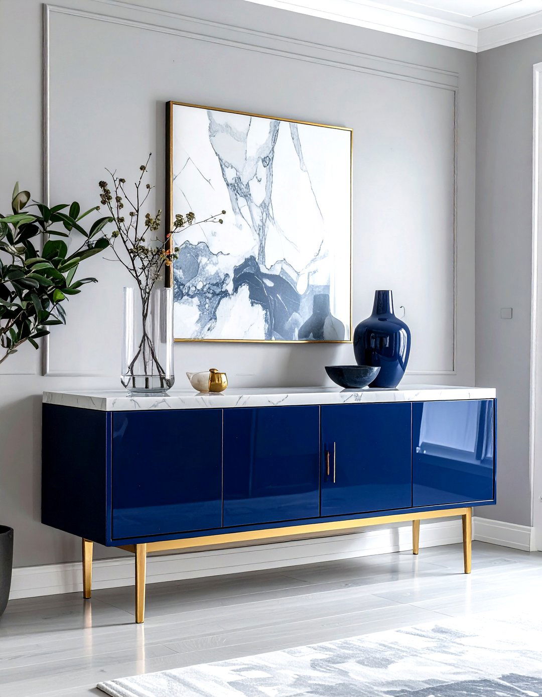 Navy Blue Sideboard - 30 modern buffet dining room ideas
