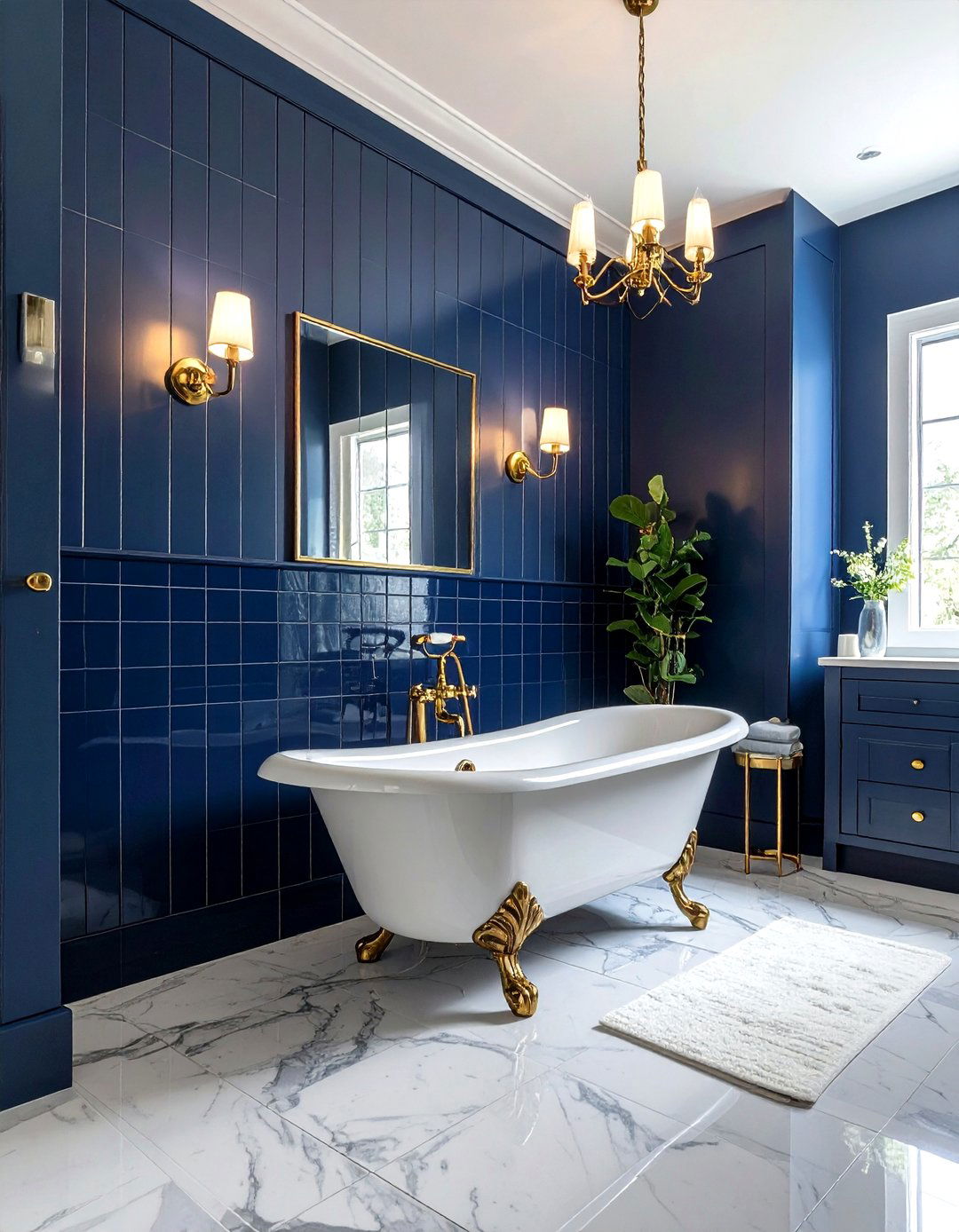 Navy Blue Subway Tile - 30 vertical subway tile bathroom ideas