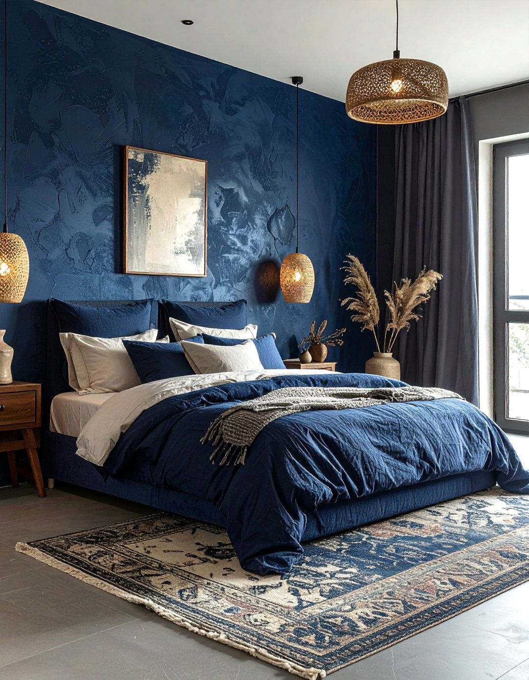 Navy Blue Textured Wall - 30 navy bedroom decor ideas