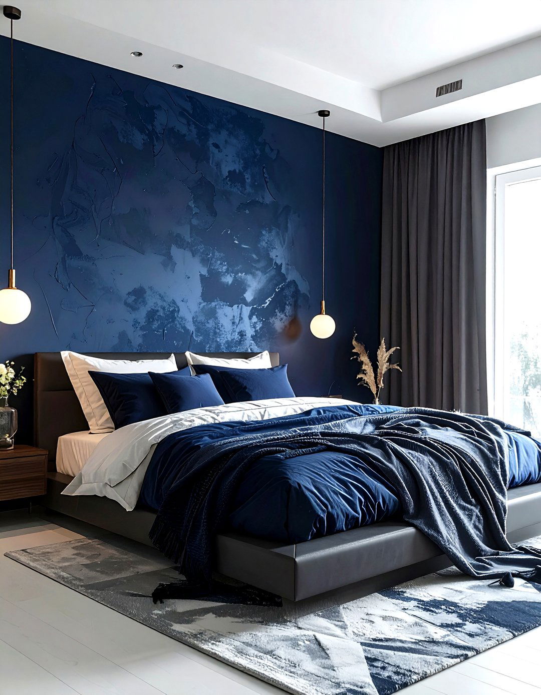 Navy Blue Textured Wall - 30 navy bedroom design ideas
