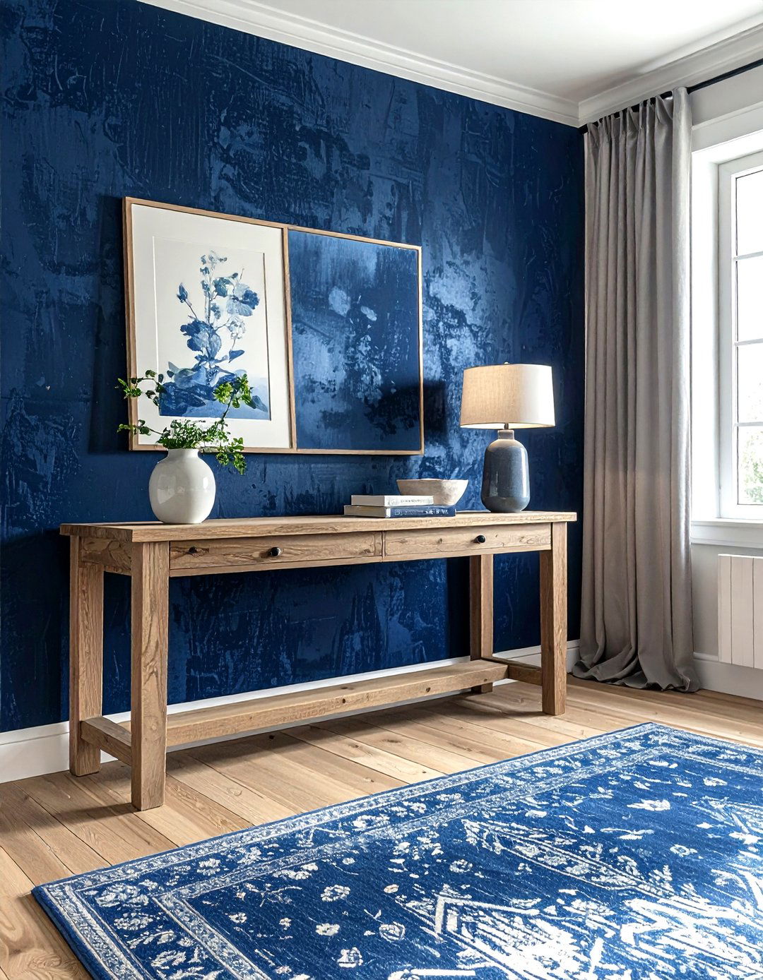 Navy Blue Textured Wallpaper - 30 farmhouse navy living room ideas