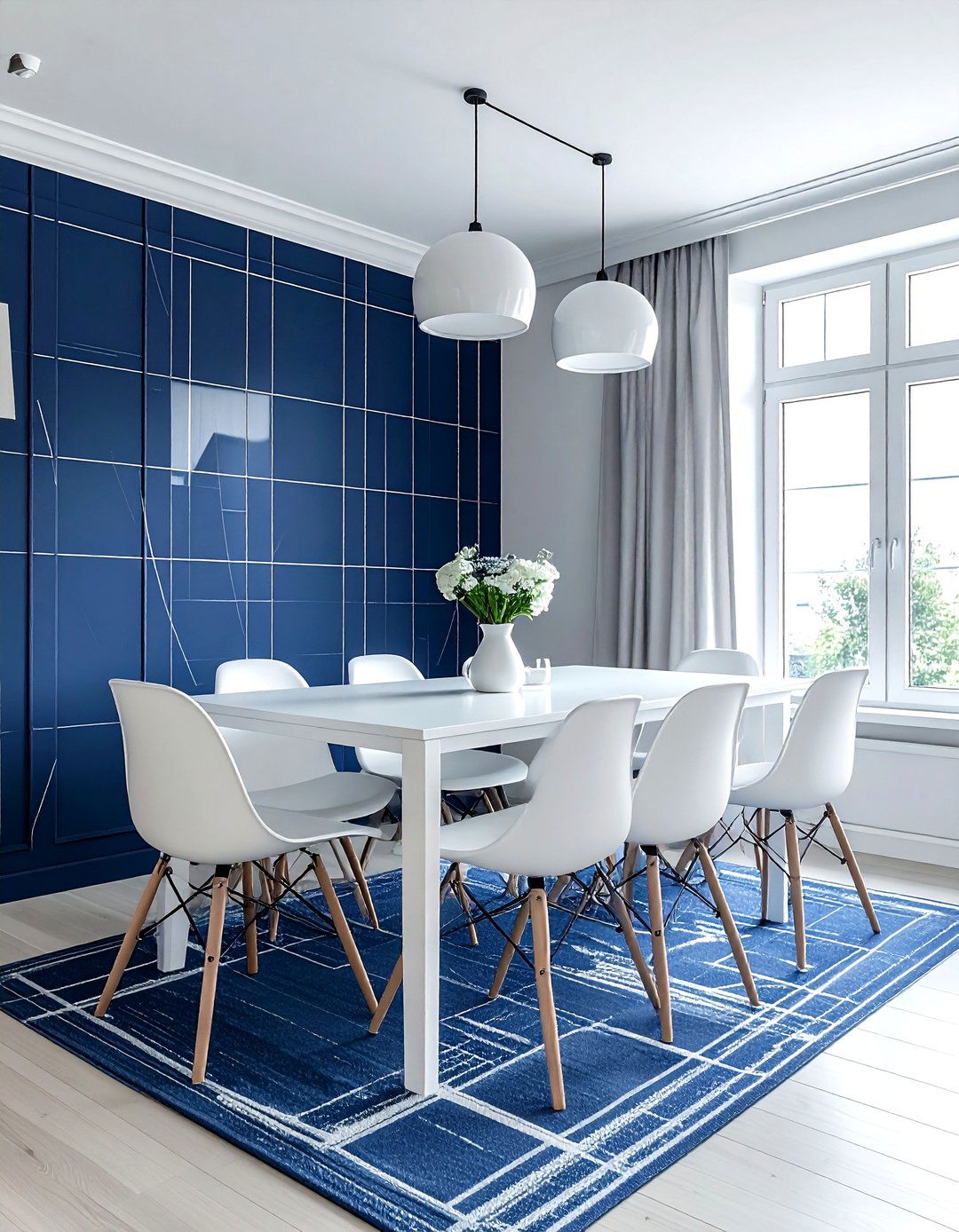 Navy Blue Thin Line Wallpaper - 30 subtle wallpaper dining room ideas