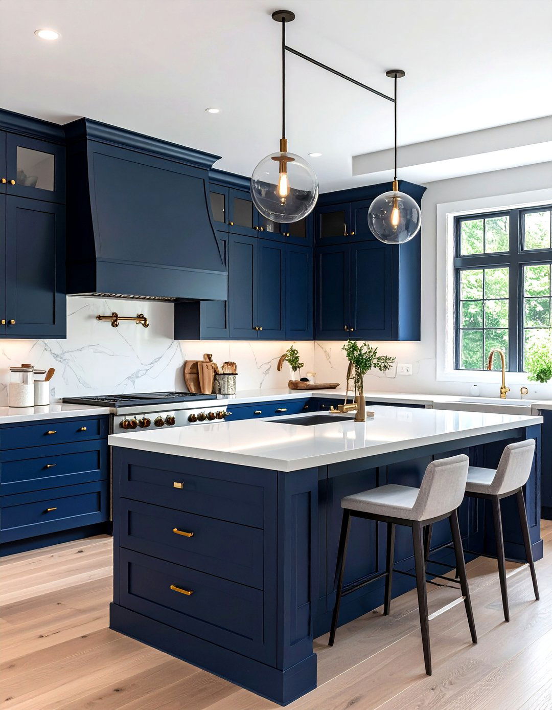 Navy Blue Transitional Kitchen - 30 blue kitchen decor ideas